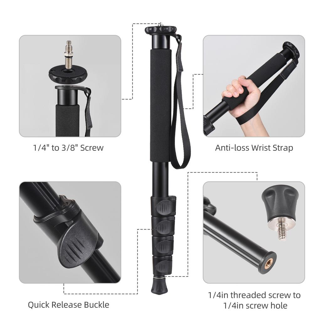 Andoer 4-Section Monopod Aluminum Alloy Camera Monopod with Phone Clip/1/4in Head 42.5-160cm