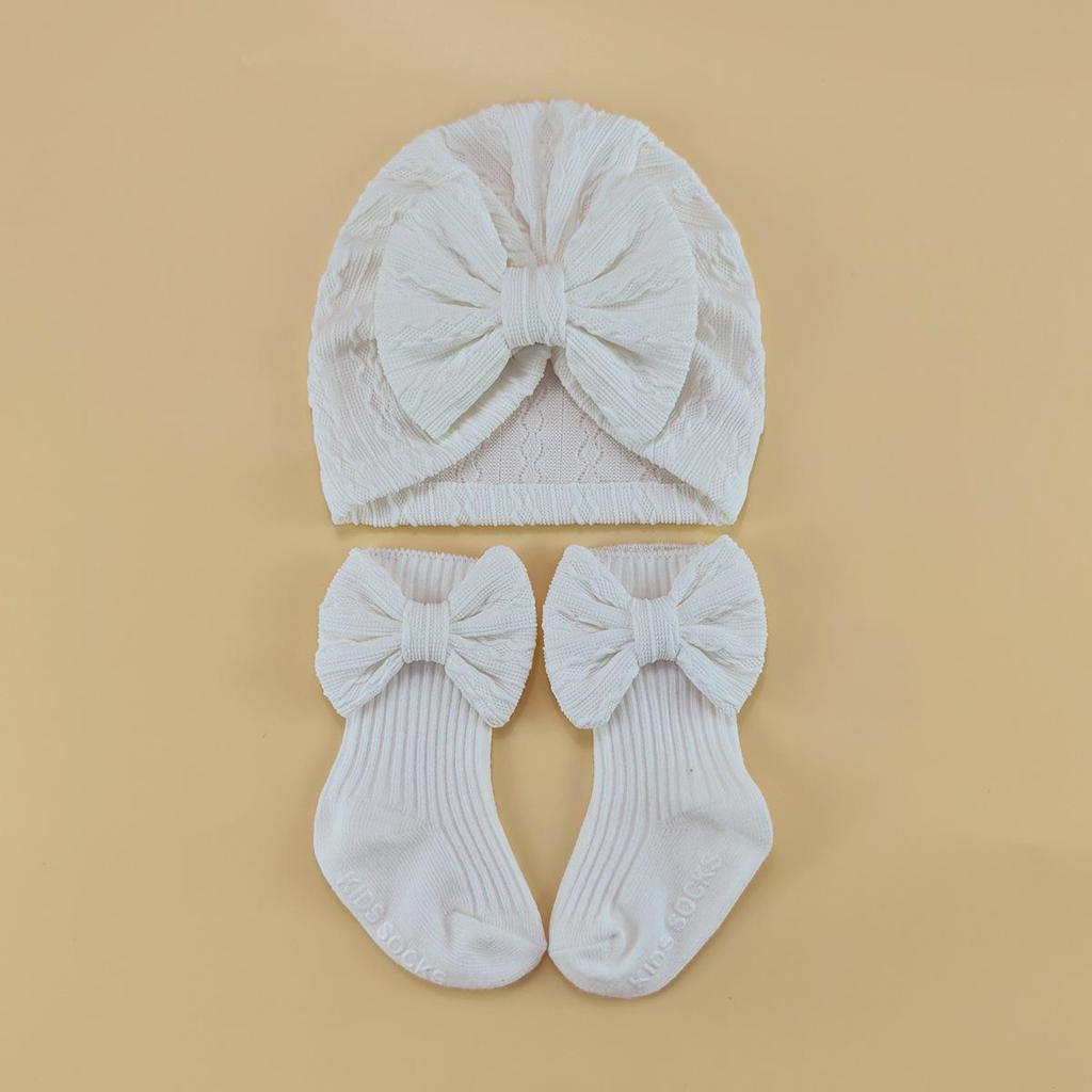Baby Bow Headband & Socks Set - Newborn Hat & Accessory Bundle
