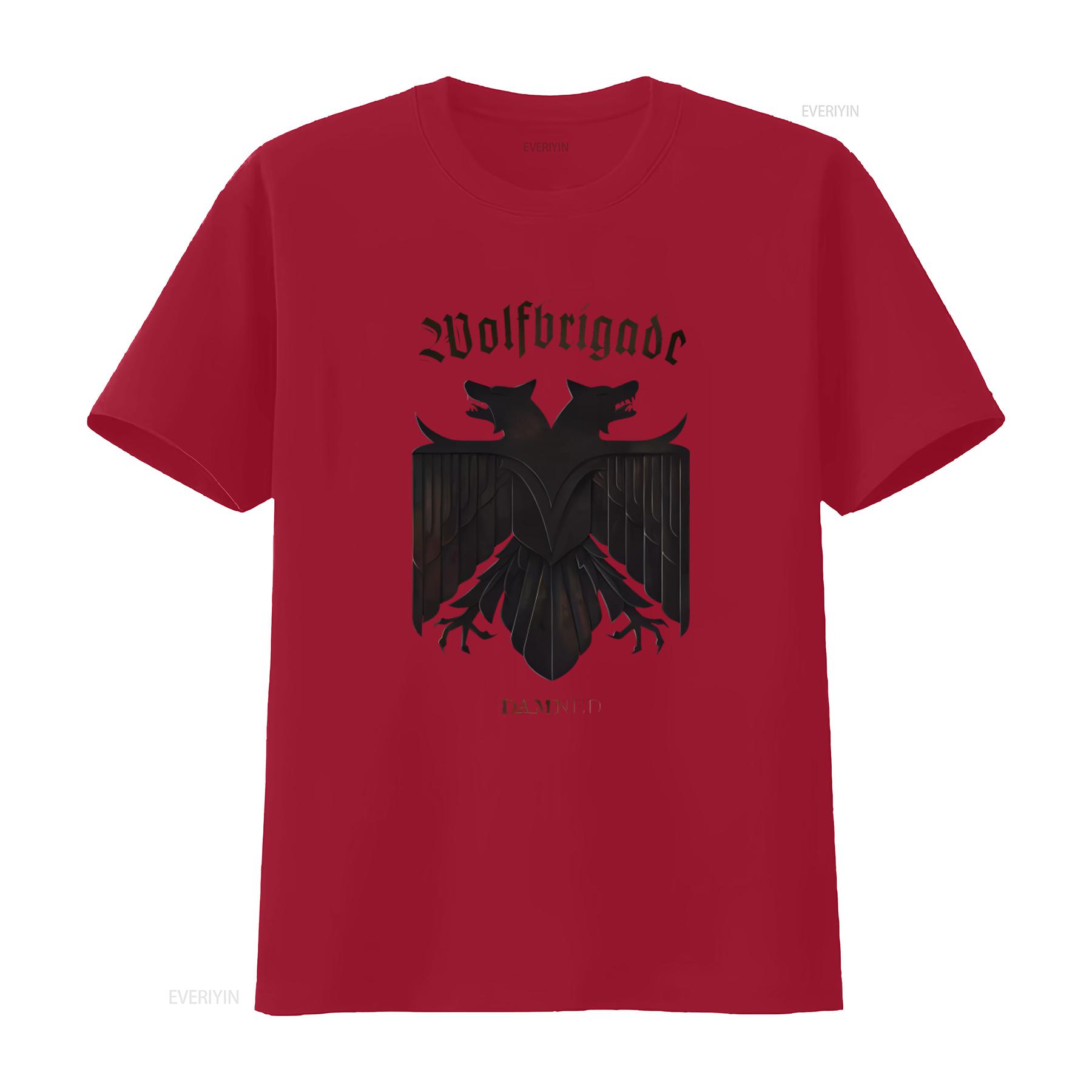 Mens Wolfbrigade Damned T Shirt Slim Fit XX Large Black Gothic Wolf Eagle Design vintage Washed fashion Stretched homme S