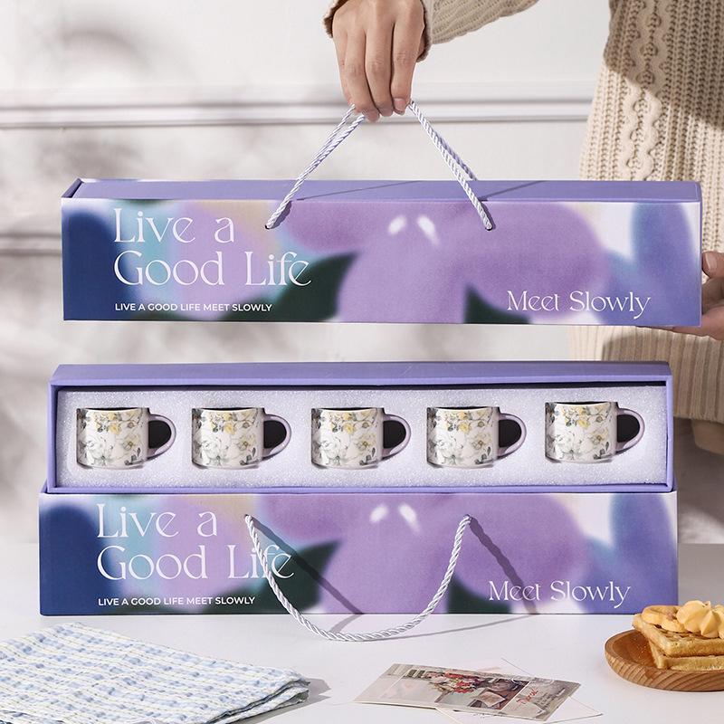 Iris High Value Coffee Cup Business Gift Set Retro Floral Ceramic Water Cup Tea Cup Souvenir