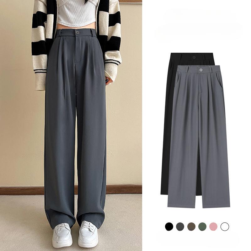 High-End Feel Grey Suit Pants with Slimming Effect for Women Spring Summer Casual Petite Height Slim Skinny Wide Leg Pants