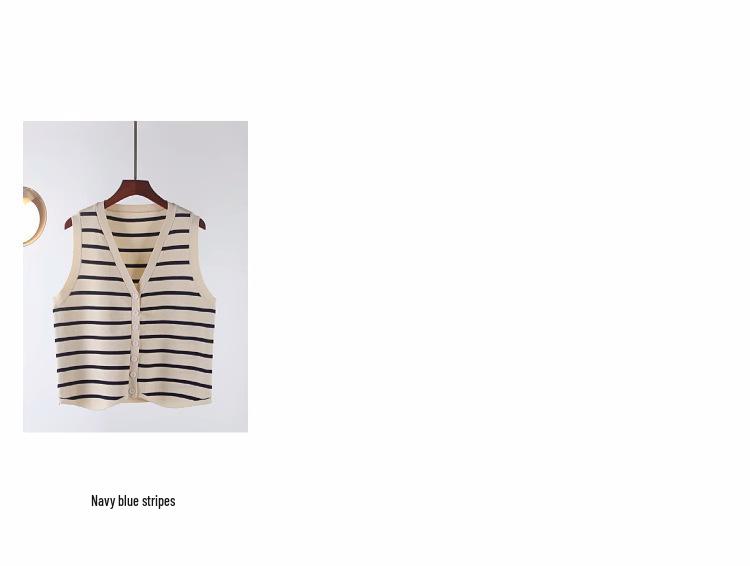 Striped Sleeveless Cardigan for Women - French Chic Autumn 2026 Vest