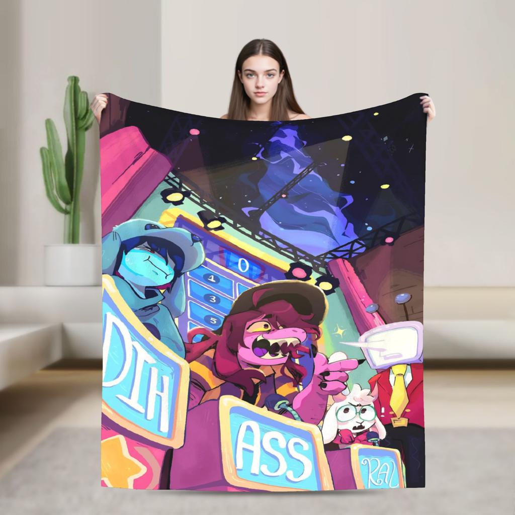 Gra Deltarune Tenna TV Koc Flanelowy Zabawny Koc Rzutowy do Domu Hotelu Sofy 150*125cm Pluszowa Cienka Kołdra