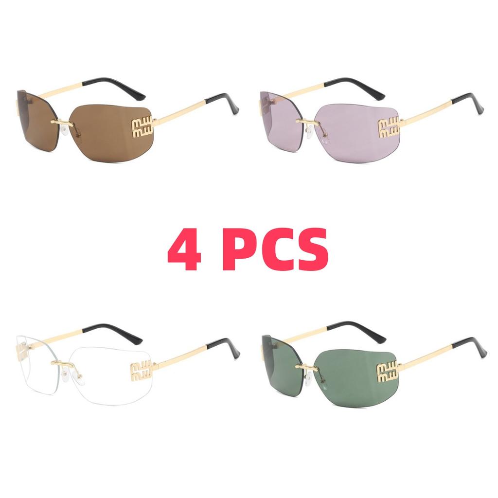 Luxury Metal Women Rimless Sunglasses Vintage High Quality Large Frame UV Protection Beach Travel Accessories