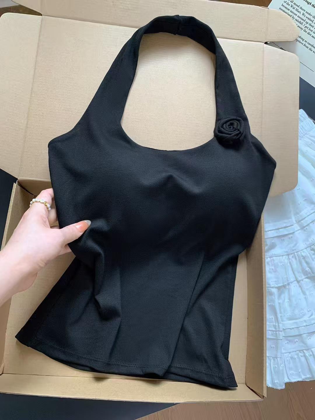 

Милі майки з U-подібним вирізом з 3D трояндою Літо 2025 Нові Spice Girls у приталеному крої Топ на тонких бретелях One Size чорний