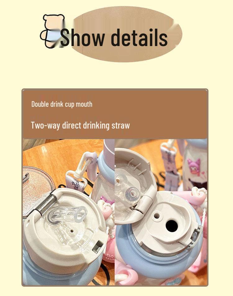Sanrio Double-Insulated Cute Straw Cup for Kids - Perfect for School and Portable.