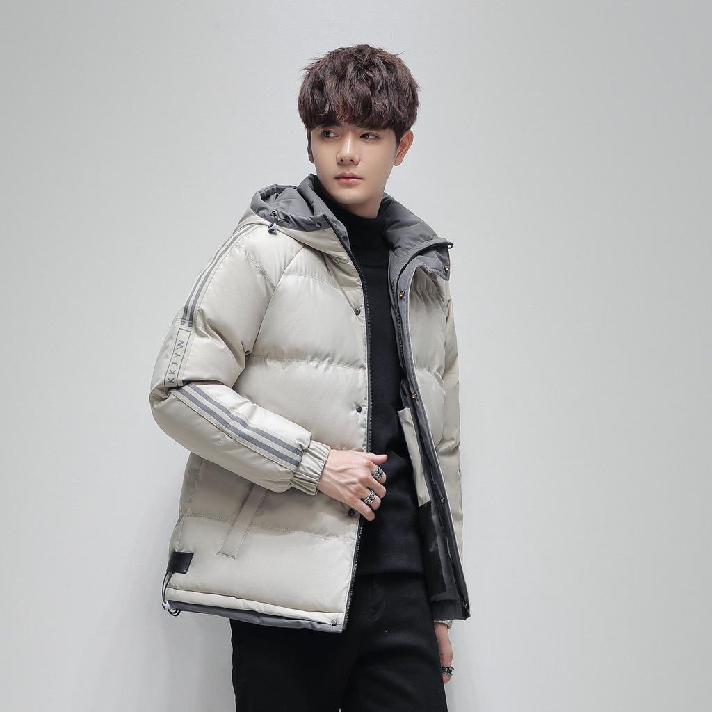 Autumn and Winter Striped Hooded Jacket Youth Loose Thickened Warm Large Size Cotton Clothes