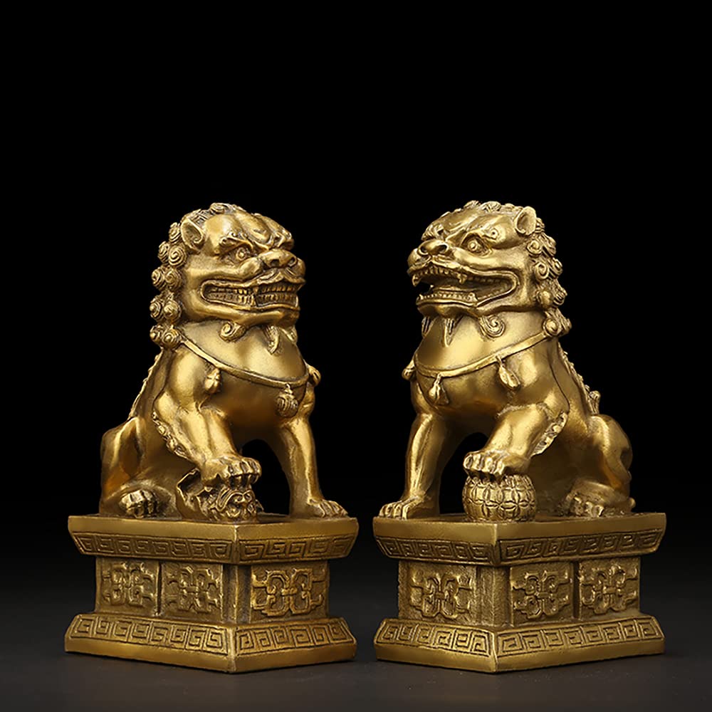 Lion and Guardian Dog Statues and Female Made of Feng Shui for Attracting Business Protection Against Evil Set of Luck Feng Shui Financial Gambling