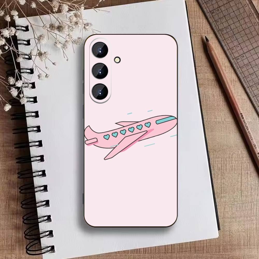 Graffiti Travel Airplane Pattern Phone Case For Samsung Galaxy A73,A21s,A22,A31,A52,A53,A71,A41Soft Black Shell