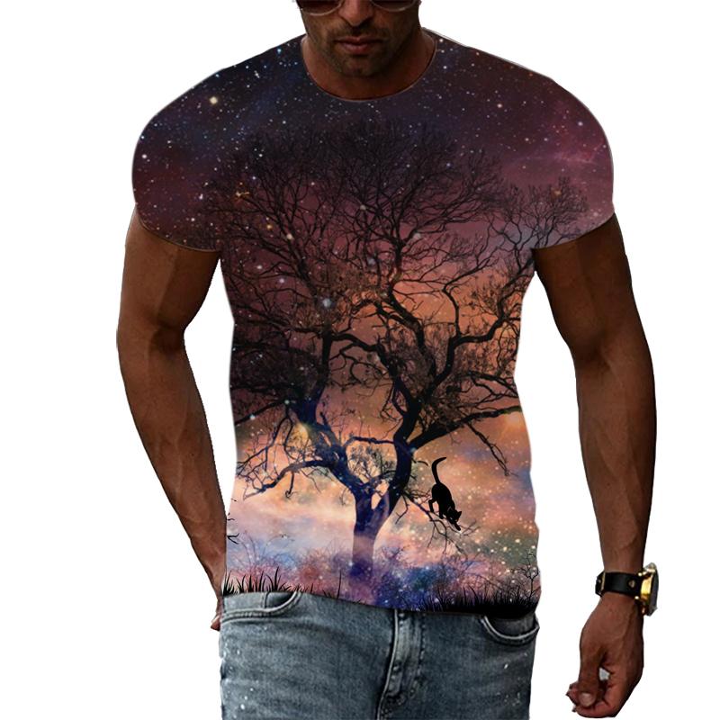 Summer Night Scene graphic t shirts Men Fashion Trend Creative Pattern T-shirt Hip Hop harajuku Handsome 3D Print t-shirts Tops