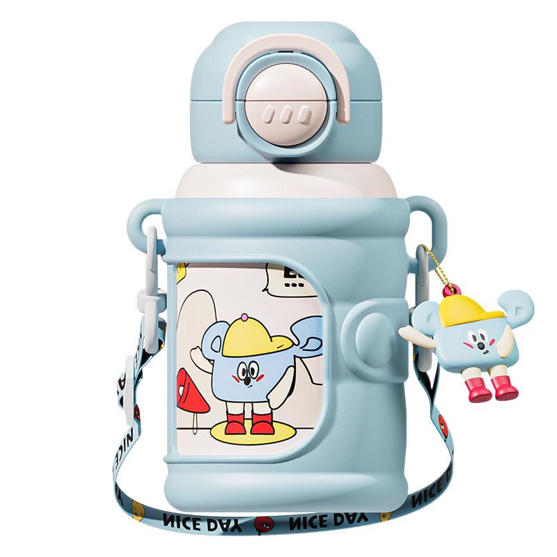 Children's Thermos Cup Double Drink Straw Cup High Value Student Water Cup Portable and Large Capacity