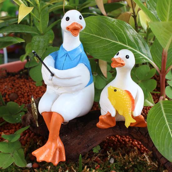 Yousheng 2Pcs Cute Duck Statues Waterproof UV Resistant Funny Cartoon Duck Garden Figurines Indoor Outdoor Decorations