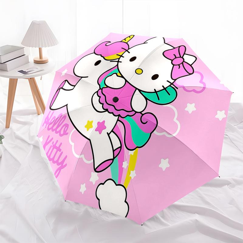 Hello Kitty, Unicorn Automatic Open/Close Umbrella-Cute Umbrella with Cute Design, Portable 3-Fold Compact Umbrella for Men & Women, Hallowe