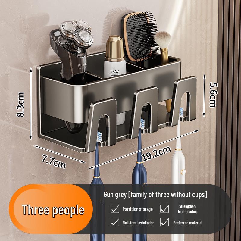 Wall-Mounted Toothbrush Holder and Mouthwash Cup, Punch-Free Space Aluminum Storage Rack