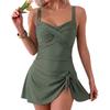 Women Swimdress Bathing Suit Scoop Neck Wide Straps Front Tie Knot Swim Skirt Tummy Control Swimsuit