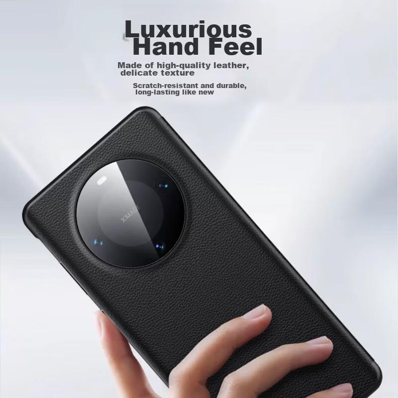 Phone Case for Huawei Mate60, Flip Cover Smart High-Definition View Window Genuine Leather Full Protection Anti-Drop Business Ultra-Thin Case for Me
