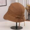 Simple lace-up bow bucket hat spring and autumn new versatile turned eaves show the face small curling edge anti-sun hat