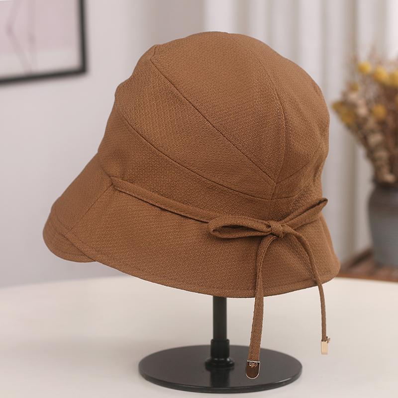 Simple lace-up bow bucket hat spring and autumn new versatile turned eaves show the face small curling edge anti-sun hat