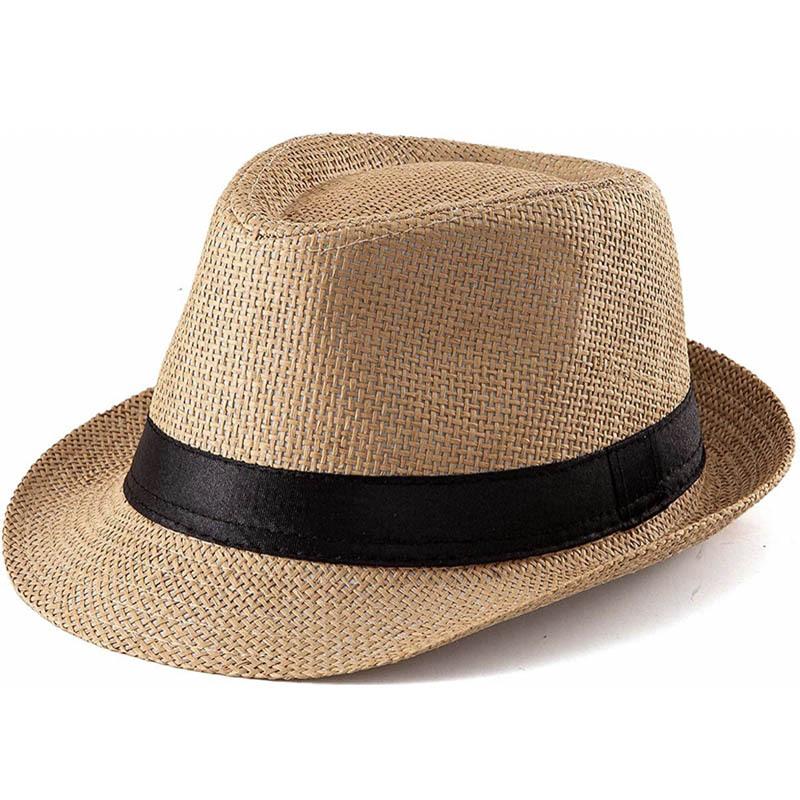 Vintage Curled Edge Gentleman Straw Hat Men's Ladies Outdoor Beach Sun Hat Summer Top Hat British Jazz Hat
