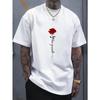 Men's Summer 100 Cotton Fashionable Casual Sports Loose Red Rose Pattern Printed Round Neck Short Sleeved T-shirt Top
