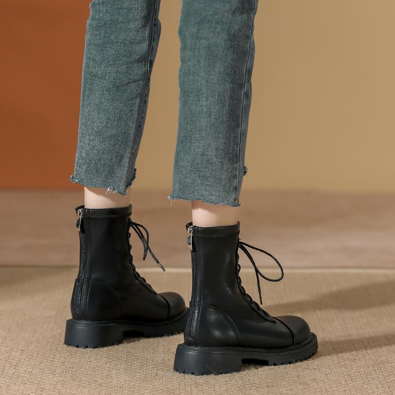 

Martin boots short boots women s autumn and winter soft leather platform boots beige temperament short boots retro style 40