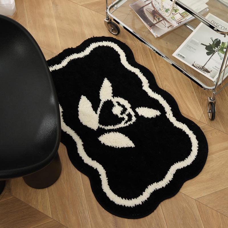 Patchwork Non-slip Bathroom Door Mat with Floral Design