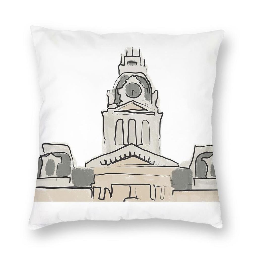 Hillsdale College Central Hall Square Pillowcase Polyester Linen Velvet Creative Zip Decor Throw Pillow Case Home Cushion Cover