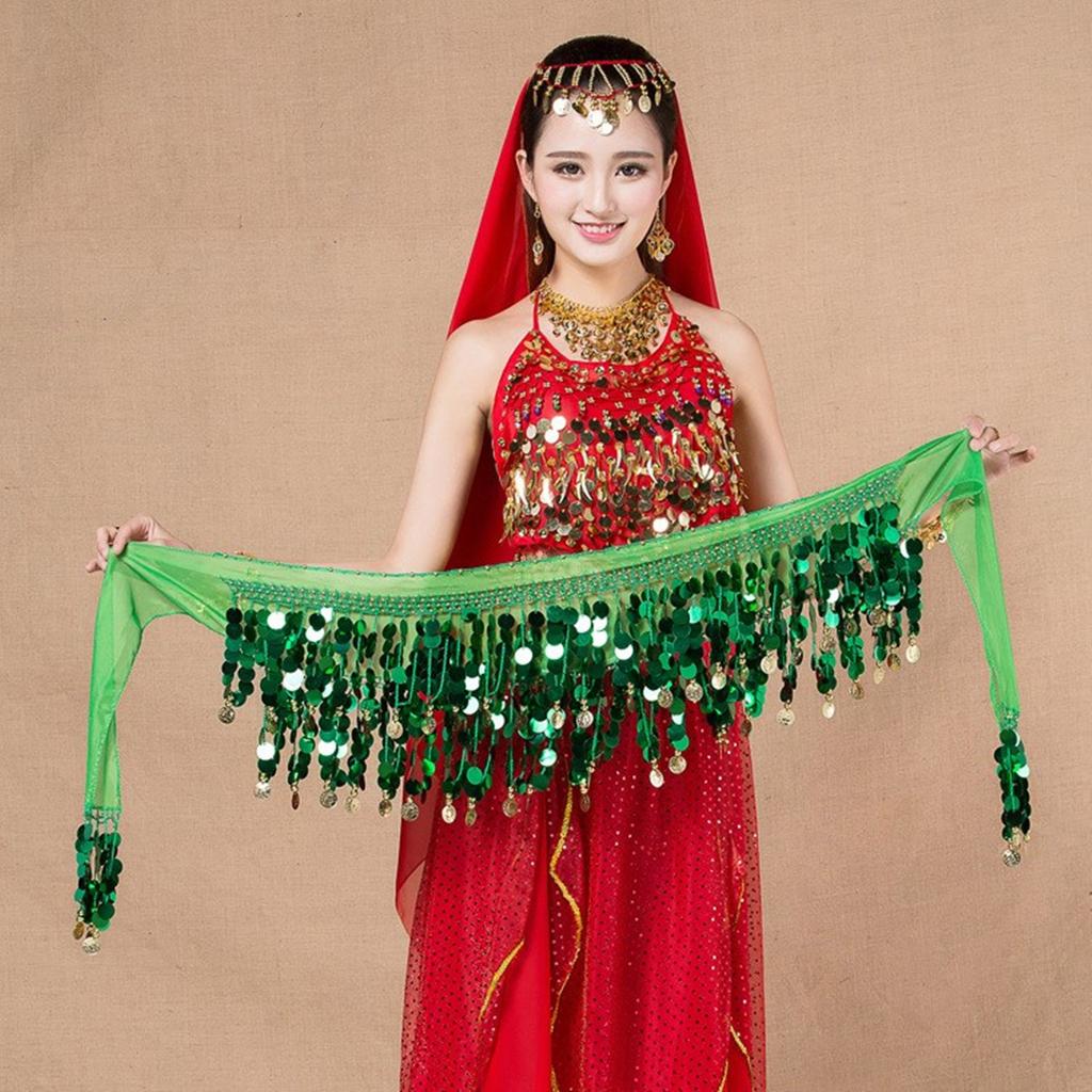 Bellydance Hip Scarf Skirt Belly Dance Waist Chain with Gold Coins