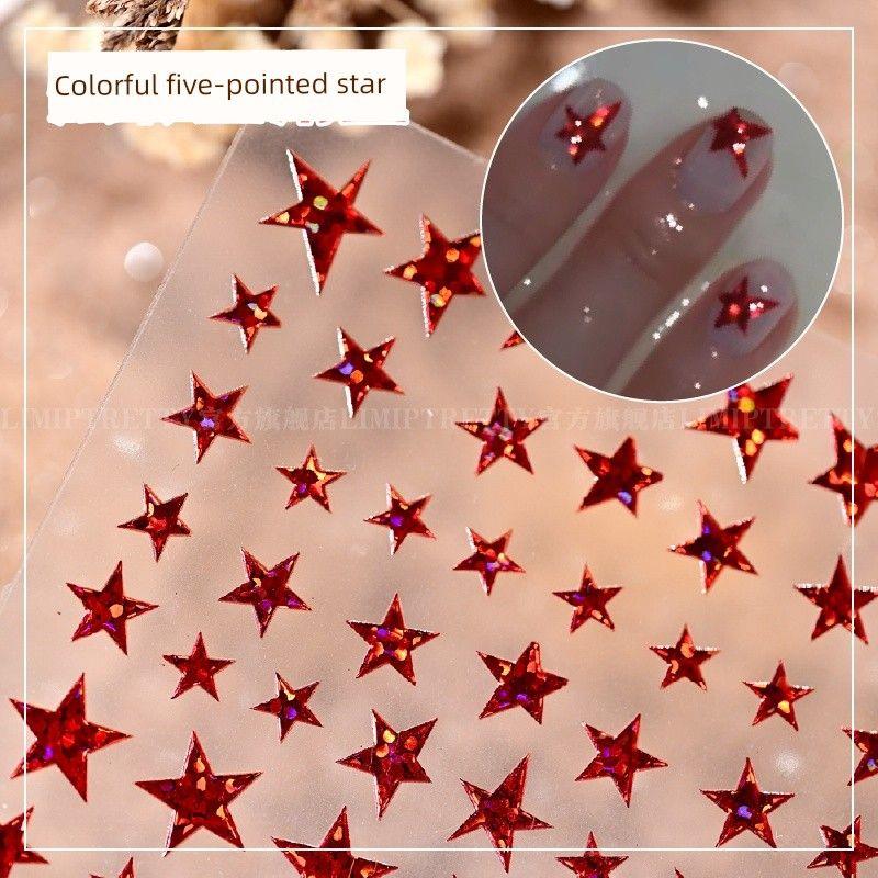 

New Year Hot Hongjin Colorful Five-Pointed Star Nail Sticker Shell Light XINGX Sticker Little Star Nail Sticker Back Glue itutu-1202# red five-pointed star Hot Red Gold