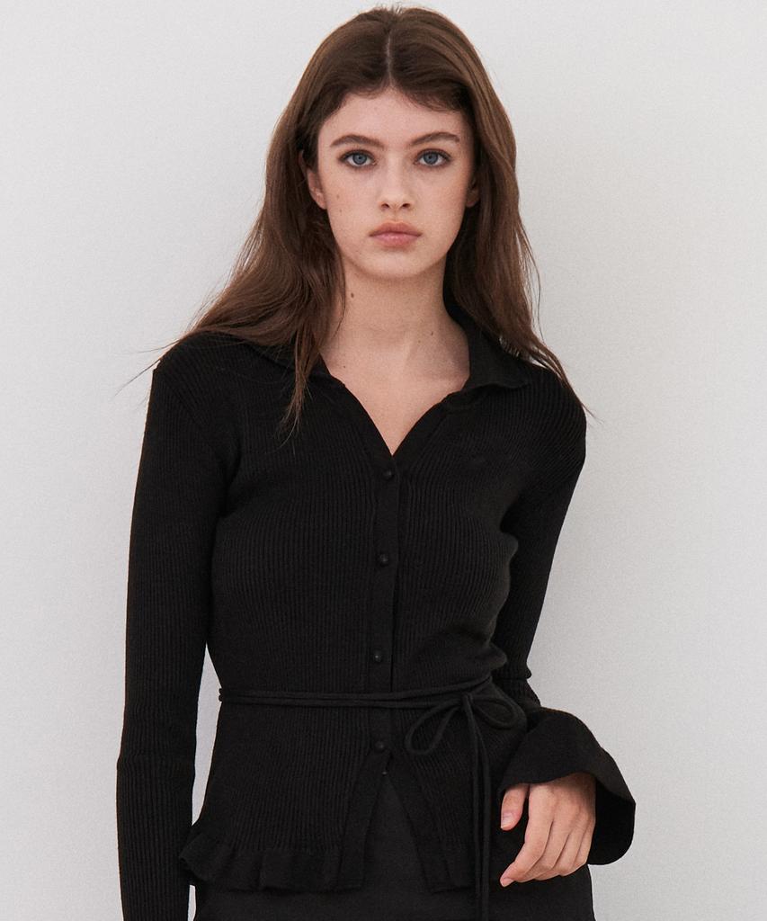 ITOV SEOUL Flare Belted Cardigan Black