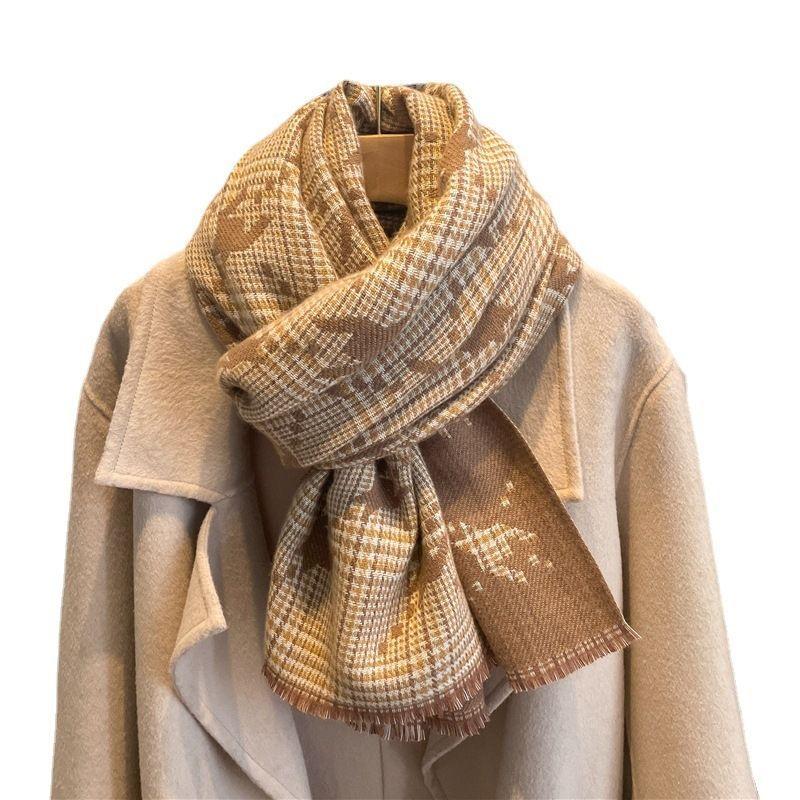 Scarf Women's Winter Korean Style New Imitation Cashmere Classic Houndstooth Plaid Long Warm Scarf Versatile High End Trendy