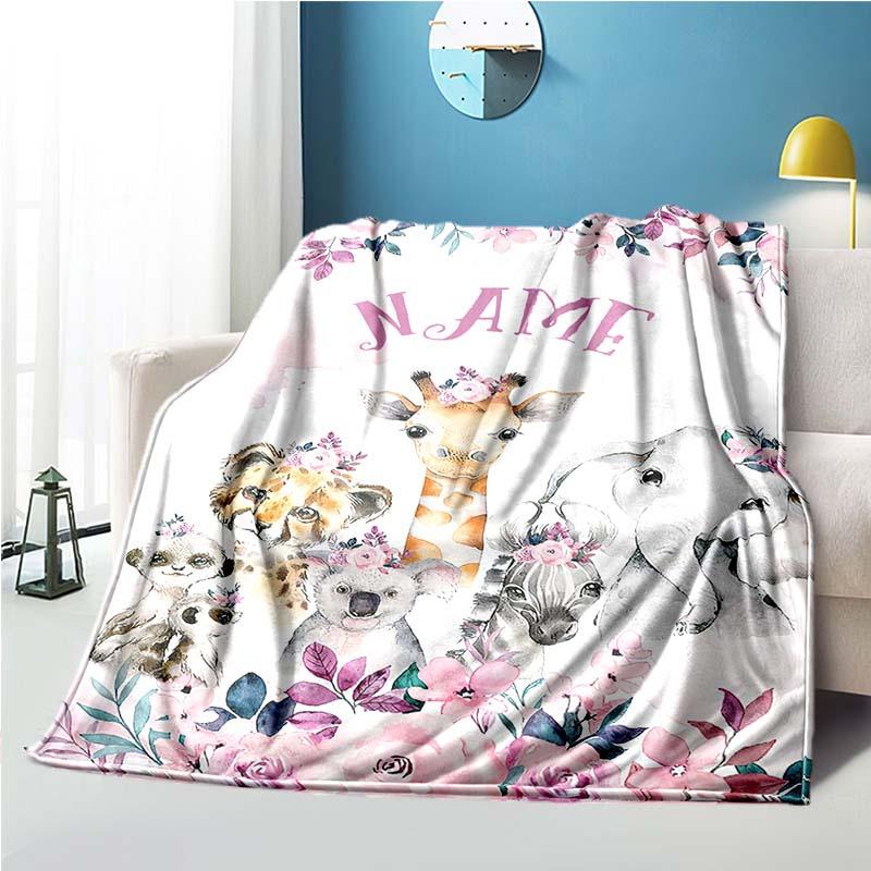 Pink Animals Customize Your Name Blanket Used For Chair Office Sofa Bed Camping Soft And Warm Giving Friends And Relatives Birthday Graduation Gift