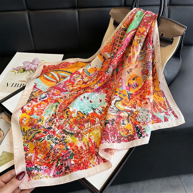Print Scarf Headband Turban Hijab Fashion Female Square Headscarf Shawl Bandana Neckerchief Windproof Handkerchief Luxury Wraps