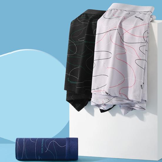 Men Line Print Underpants U Convex Comfortable Panties Elastic Waistband Mid-rise Breathable Shorts Briefs