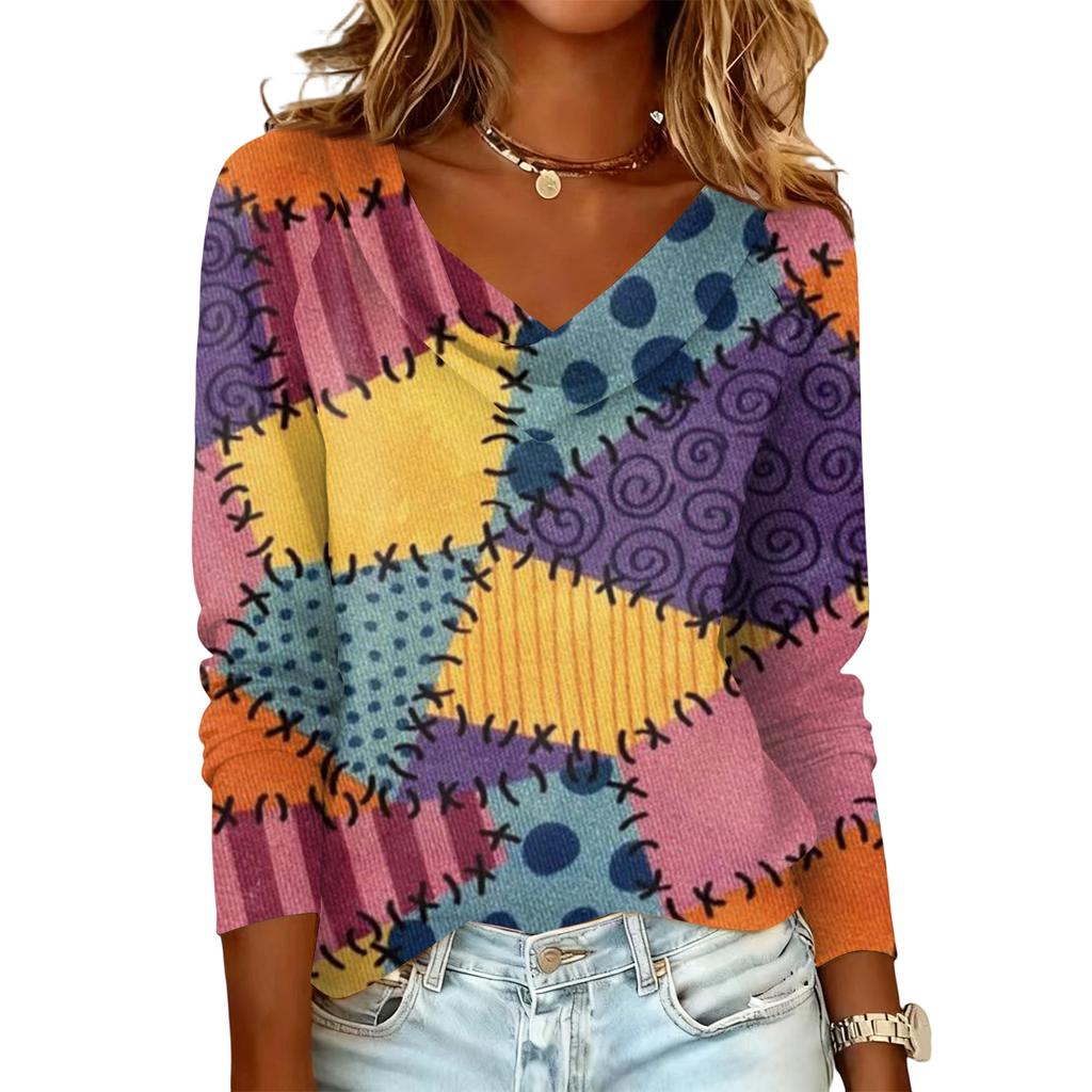 Ladies' Plaid Printed Casual and Fashionable Long Sleeved Pullover Top