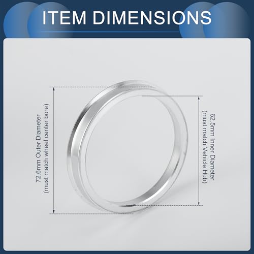 INFINAUTO Hub Centric Rings Wheel Hub Rings for Vehicles with 62.5mm Inner Diameter To 72.6mm Outer Diameter Aluminum Alloy 4 Pieces