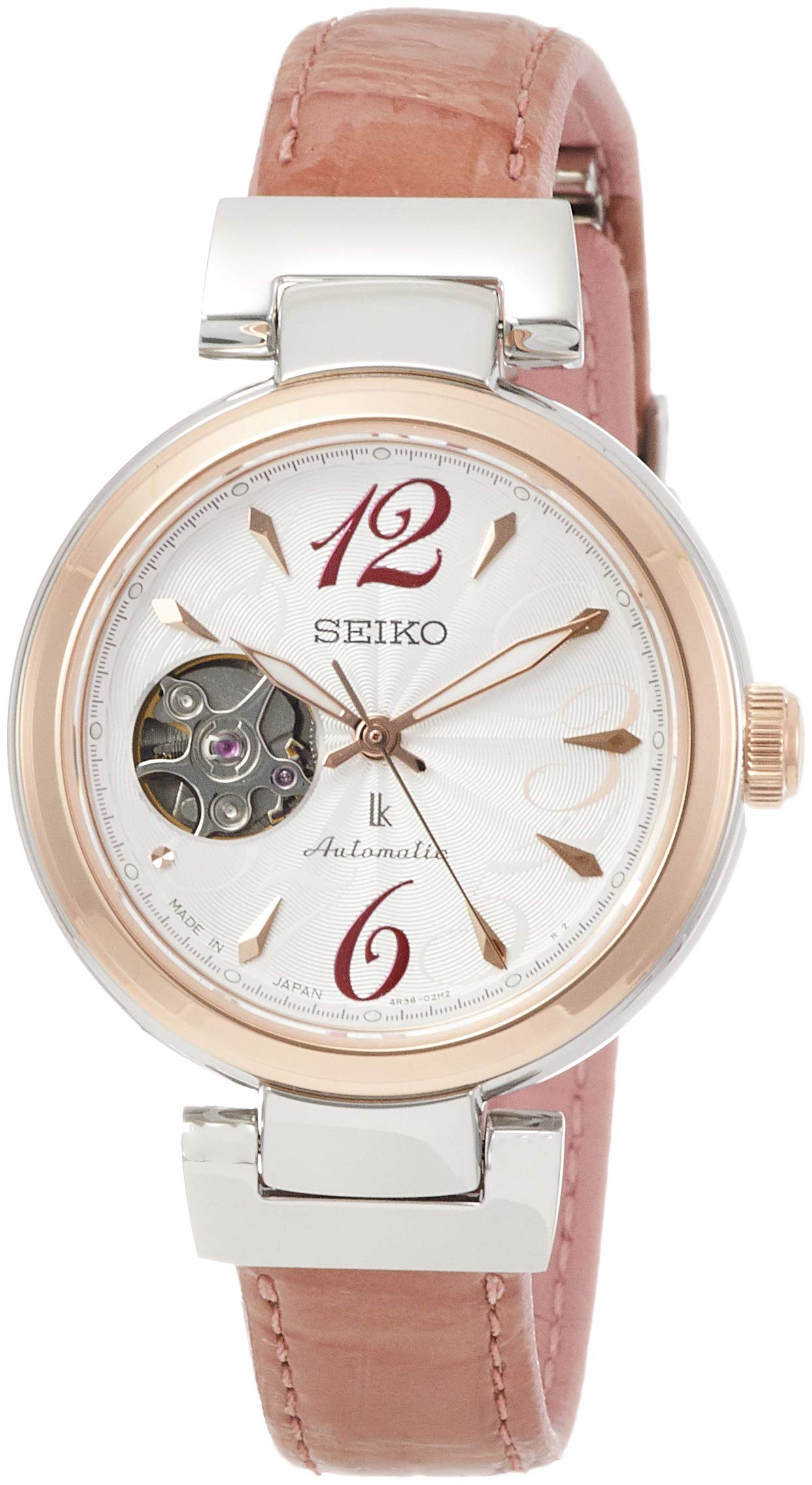 

[Seiko Watch] LUKIA Mechanical Round Open Heart Watch, White Dial, Pink Crocodile Leather Band, SSVM048, Women s, Pink