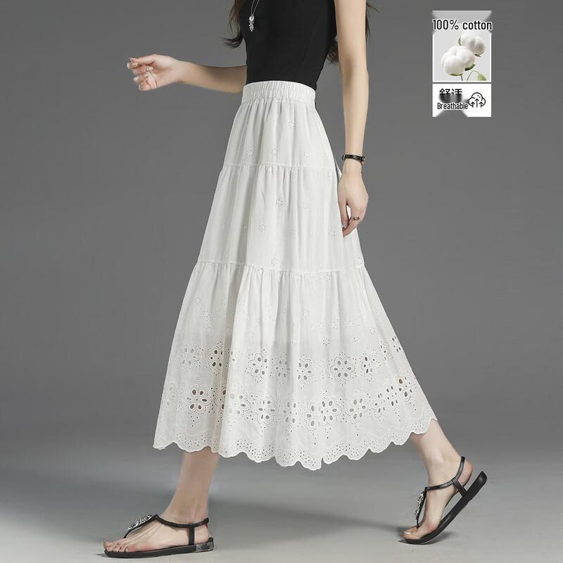 Women s Spring Cotton A-Line Midi Skirt L
