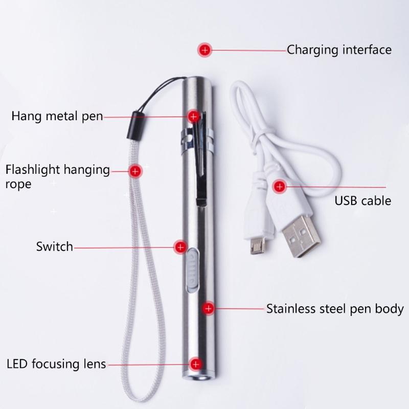 Pen Light Flashlight with USB Cable Rechargeable Small Bright Penlight Mini LED Pen Flashlight Pocket Flashlight Outdoor