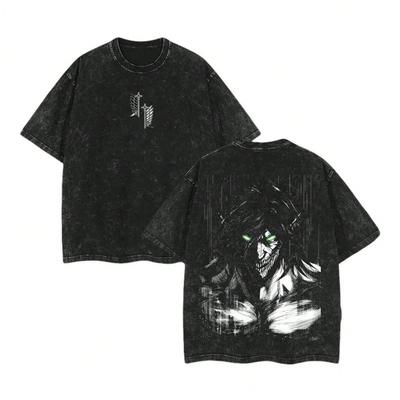 Nuovo Top Unisex in Cotone Lavato Vintage con Stampa Anime 'L'Attacco dei Giganti'