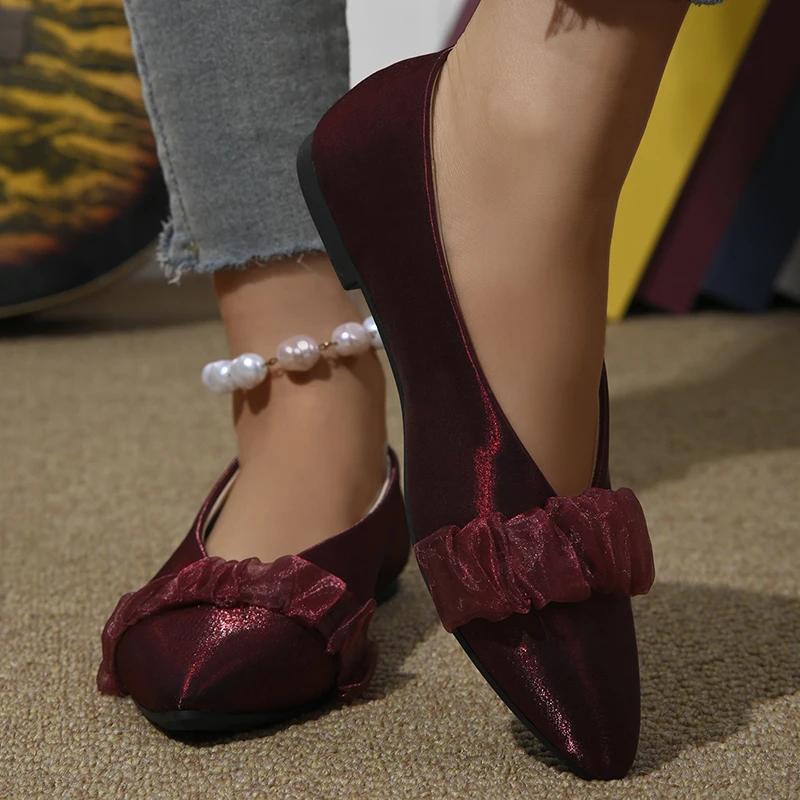 

Классика моды Черно-белые женские балетки с острым носком Весна Лето Дышащие Мягкая подошва Женская обувь Популярные Неглубокие Лоферы для работы 43 вино красного