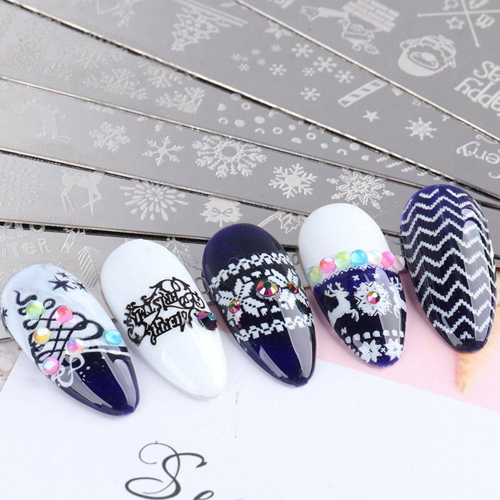Vinter Snöflinga Bild Färg Polish Schablon Rostfritt Stål Naglar Stämplingsplatta Nagelkostnad Mall