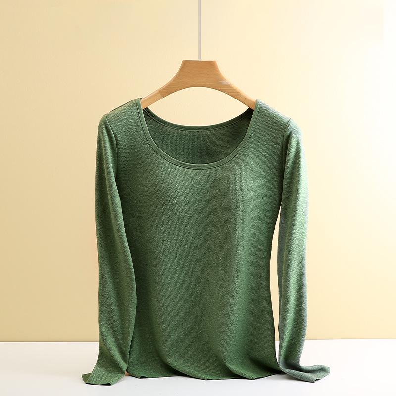 Dámské termoprádlo z německého sametu s hrudními vycpávkami: Slim Fit, S plusovým sametem, Silný top s dlouhým rukávem na podzim a zimu