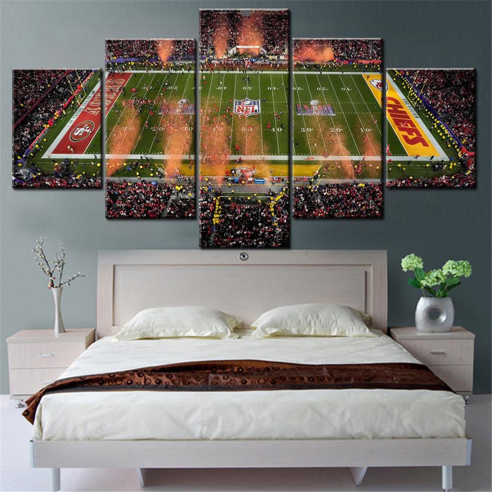 5 Pieces Canvas Wall Arts Poster Painting Sports Super Bowl 2024 Wallpaper Home Decor Picture Printing Interior Mural Artwork
