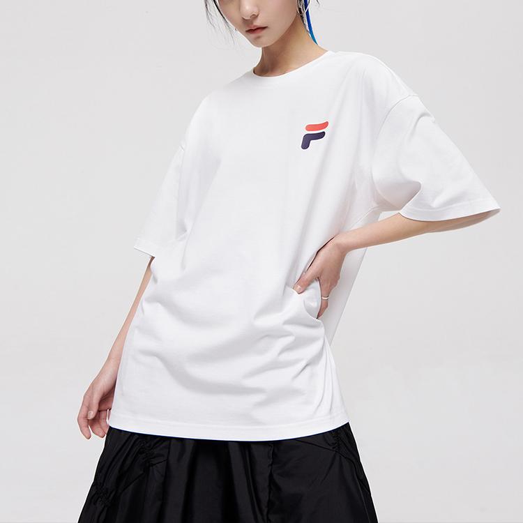 Fila Fusion FOB Series Casual Sports Printed Big Logo Round Neck Short Sleeve Retro American Loose T-Shirt Unisex Tops White T11U126110EWT
