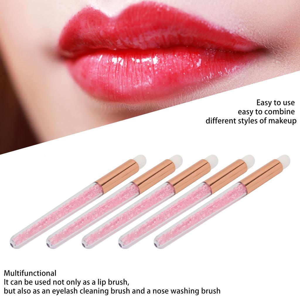 5pcs Glitter Crystal Lip Brush Round Head Portable Fiber Wool Lash Brush for Makeup