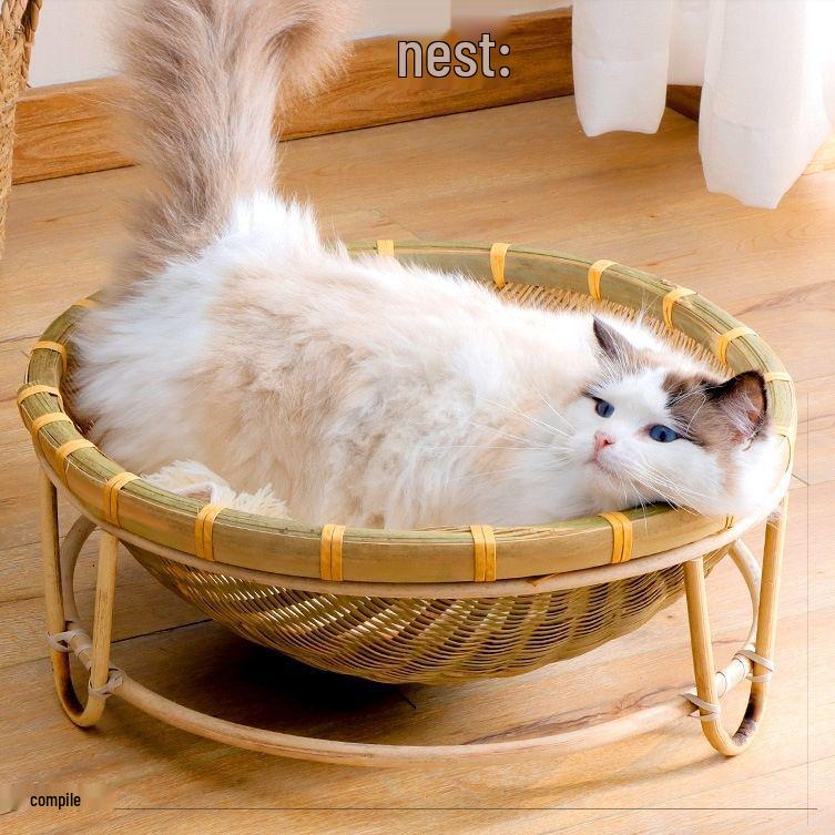 Cat Bed Bamboo Nest - All-Season, Cool Rattan Weave, Double Layer, Red Villa Design, Universal Fit