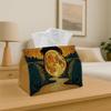 1pc Modern Golden Impressionist Moon & Landscape Tissue Box Holder - Suitable for Office, Car, Nap Storage Decor, Sturdy Centerpiece with Minimalist F