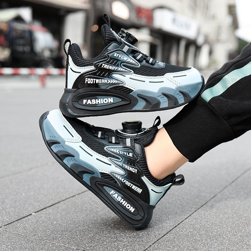 Spring and Autumn Boys' Rotating Button Lightweight and Comfortable Sports Shoes with Breathable Mesh for Children