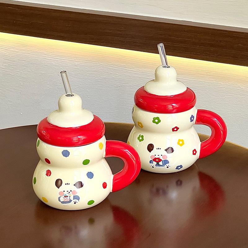 Birthday gifts for girls, souvenirs, girlfriends gift box, cute polka dot puppy ceramic mug, drinking cup with lid